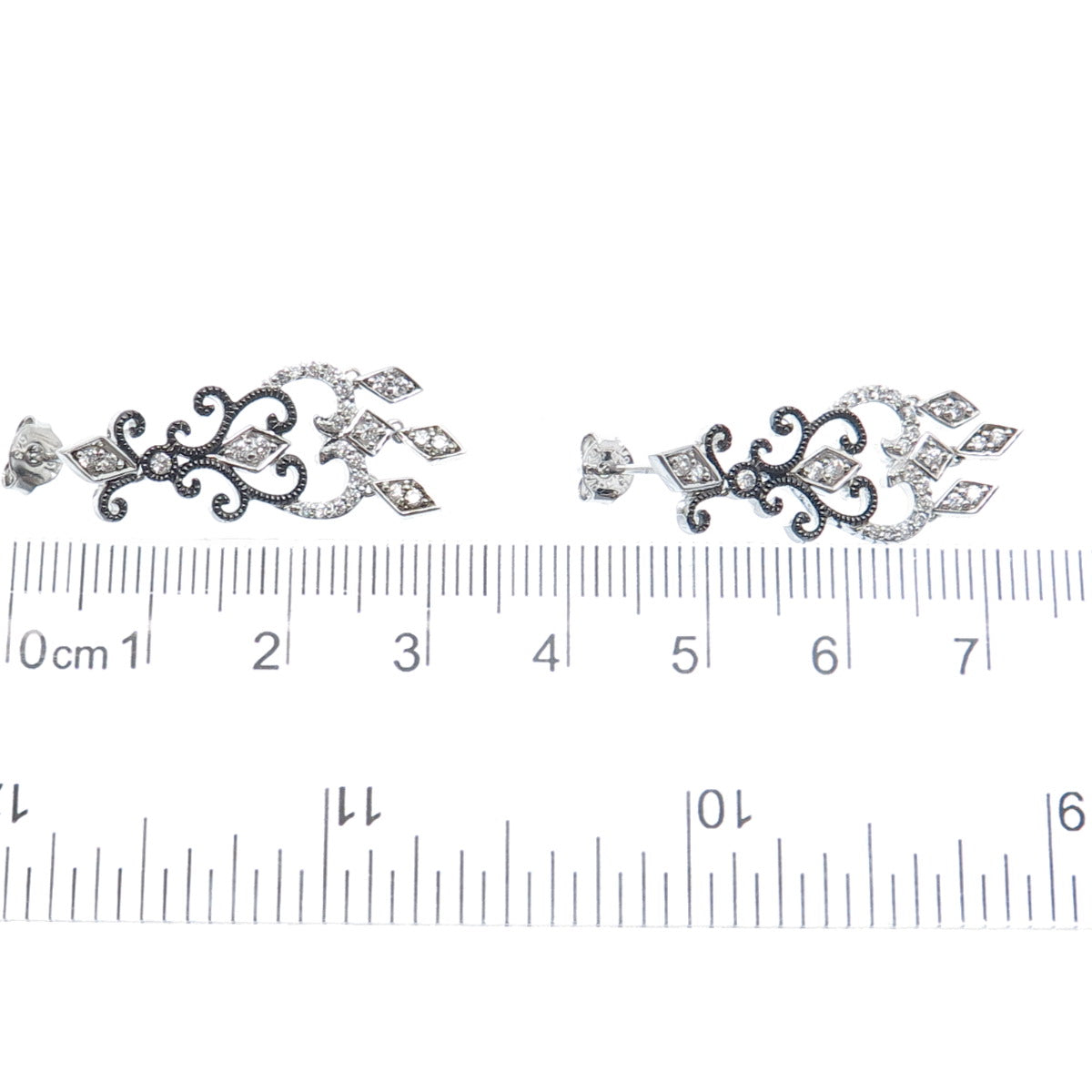 925 Sterling Silver Black Rhodium Round-Cut C Z Chandelier Dangle Earrings