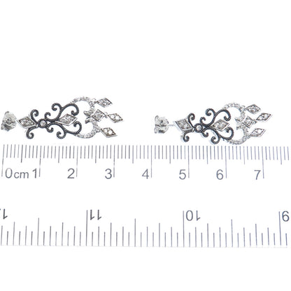 925 Sterling Silver Black Rhodium Round-Cut C Z Chandelier Dangle Earrings