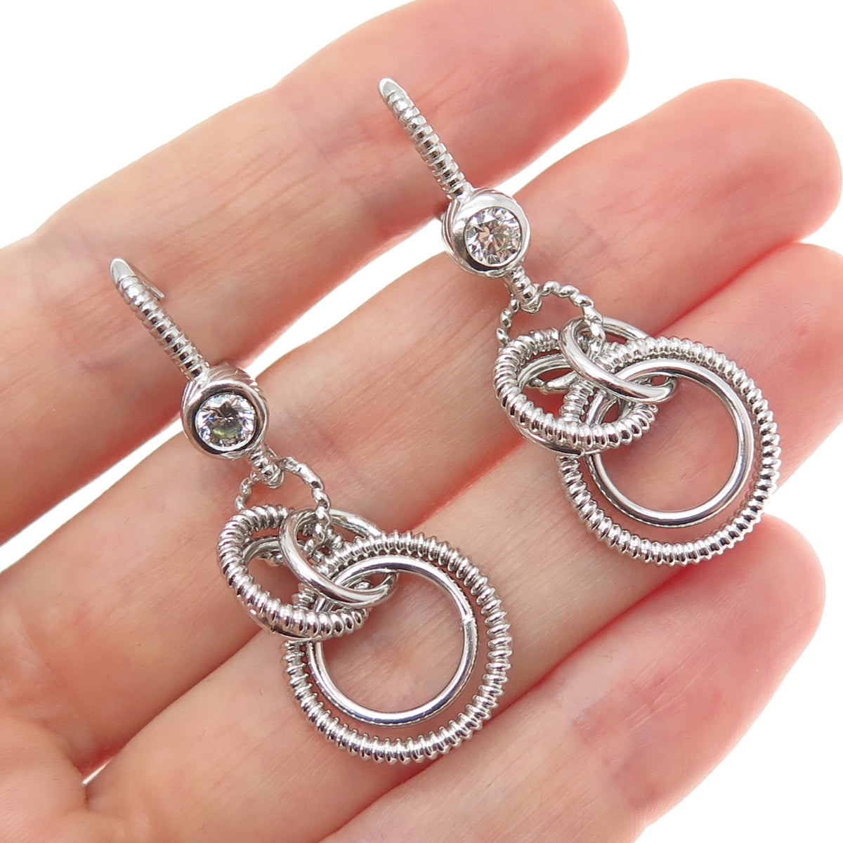 JUDITH RIPKA 925 Sterling Silver Round-Cut C Z Multi-Circle Dangle Earrings