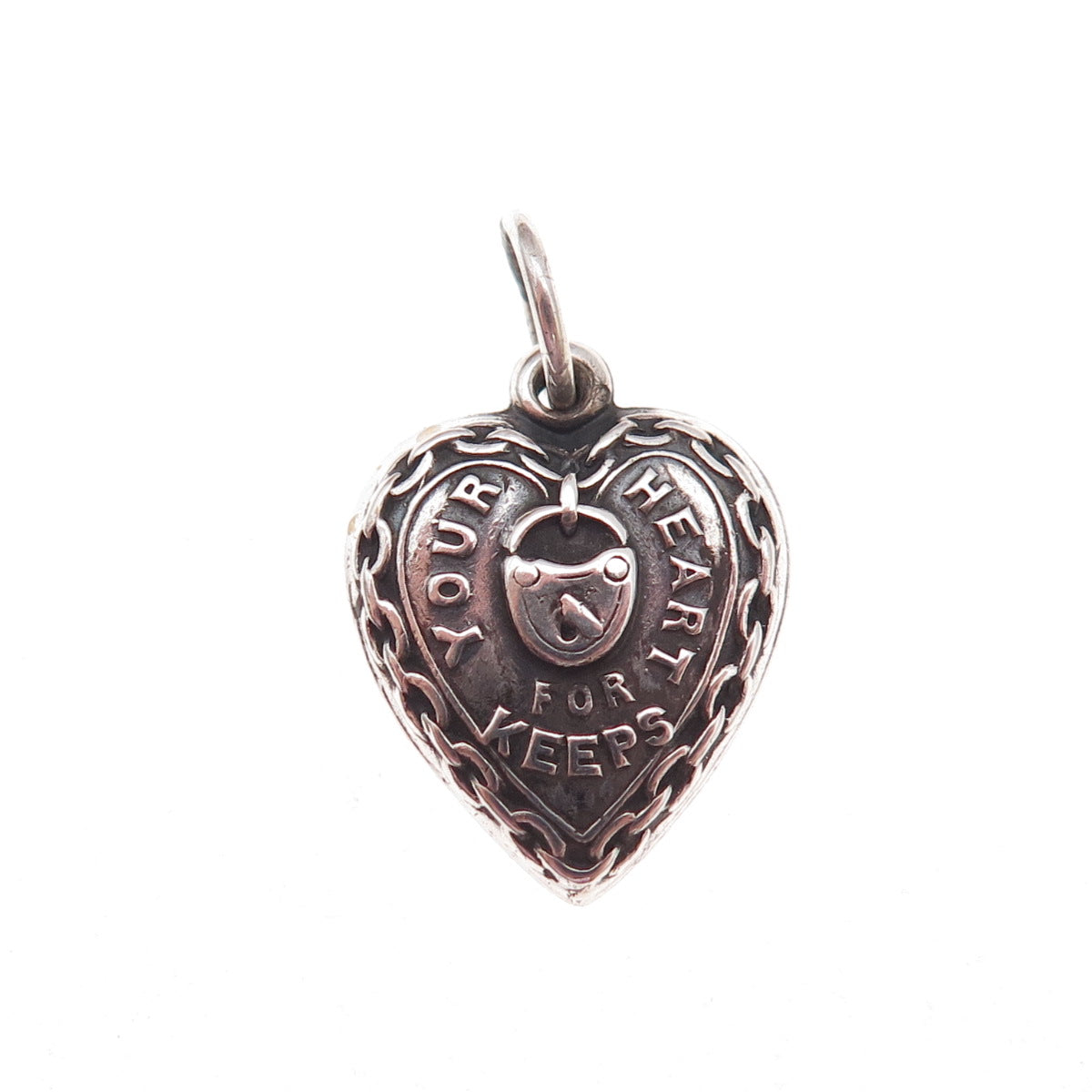 925 Sterling Antique Art Deco Your Heart for Keeps Chatelaine Charm Pendant