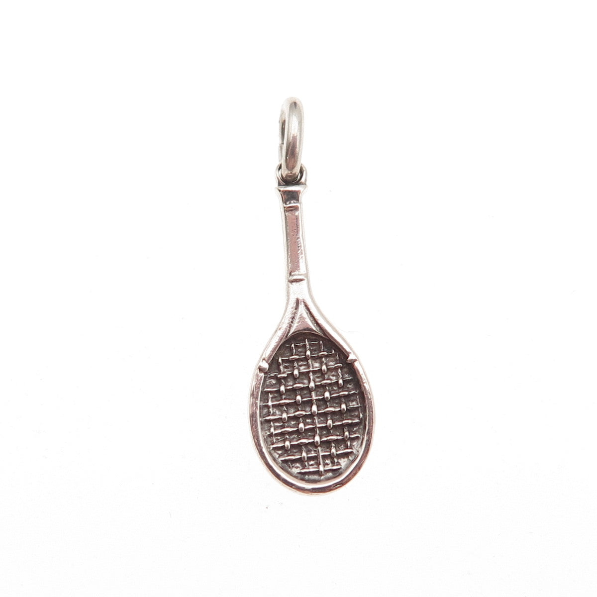 925 Sterling Silver Vintage Tennis Racket Oxidized Charm Pendant