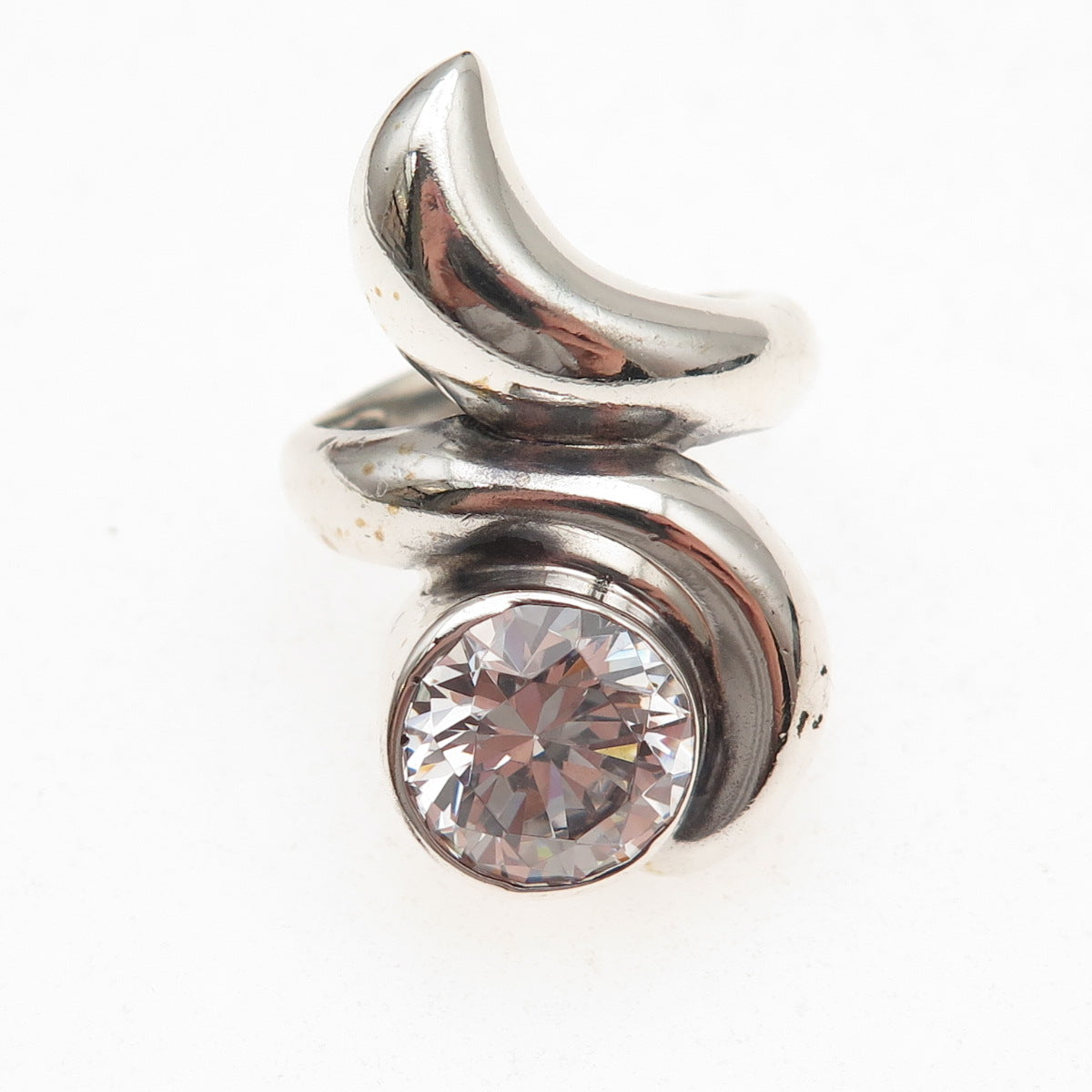 925 Sterling Silver Vintage Round-Cut C Z Modernist Oxidized Ring Size 7