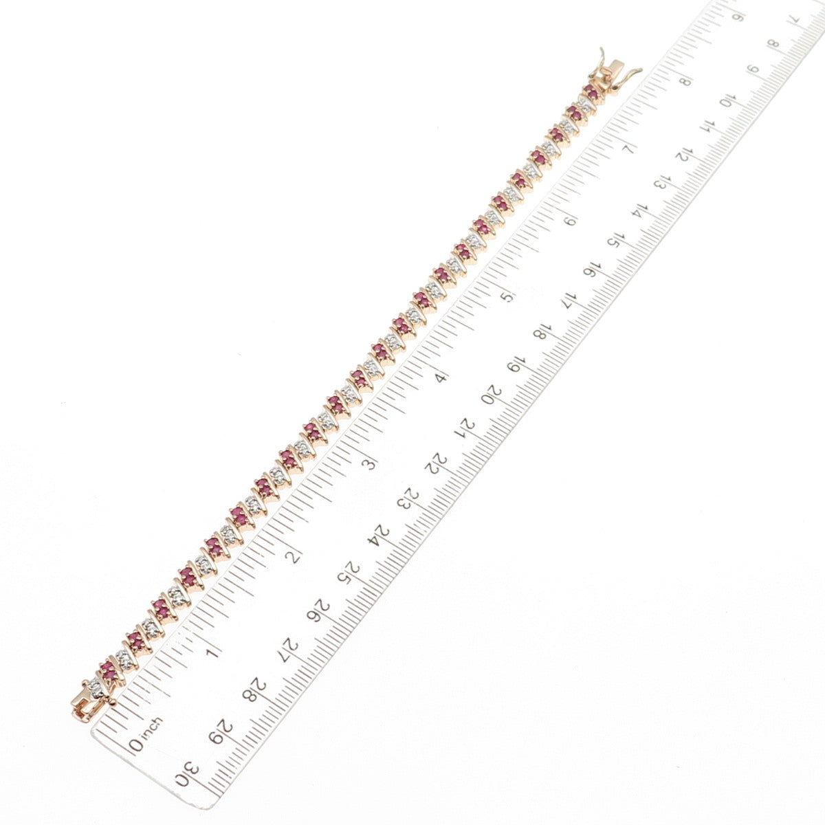 ROSS SIMONS Sterling Silver Gold Plated Real Diamond Accent & Ruby Bracelet 7.5"