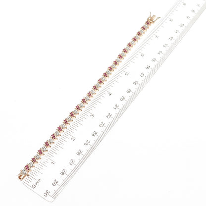 ROSS SIMONS Sterling Silver Gold Plated Real Diamond Accent & Ruby Bracelet 7.5"