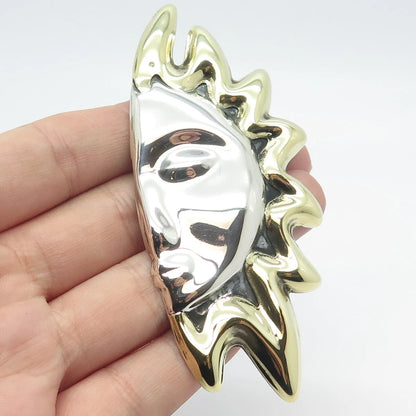 925 Sterling Silver 2-Tone Vintage Mexico Half Face Sun Pin Brooch