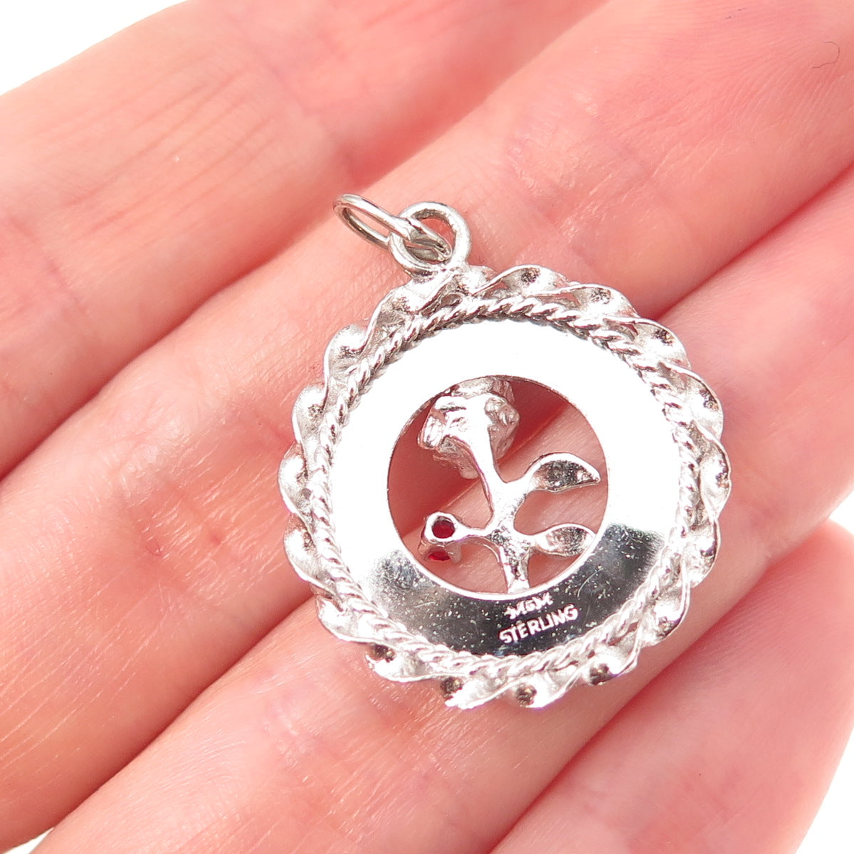 Mark Mercy 925 Sterling Silver Vintage Rhinestone Happy Birthday Charm Pendant