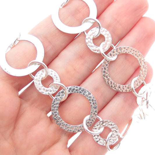 925 Sterling Silver Vintage Italy Real Diamond Multi-Circle Chain Necklace 20"