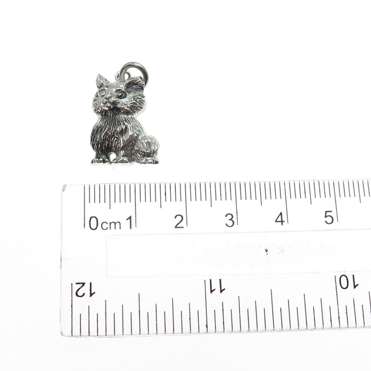 925 Sterling Silver Vintage Cat Oxidized Minimalist Charm Pendant