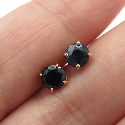 DEE BERKLEY JEWELRY 925 Sterling Silver Gold Plated Sapphire Gem Stud Earrings