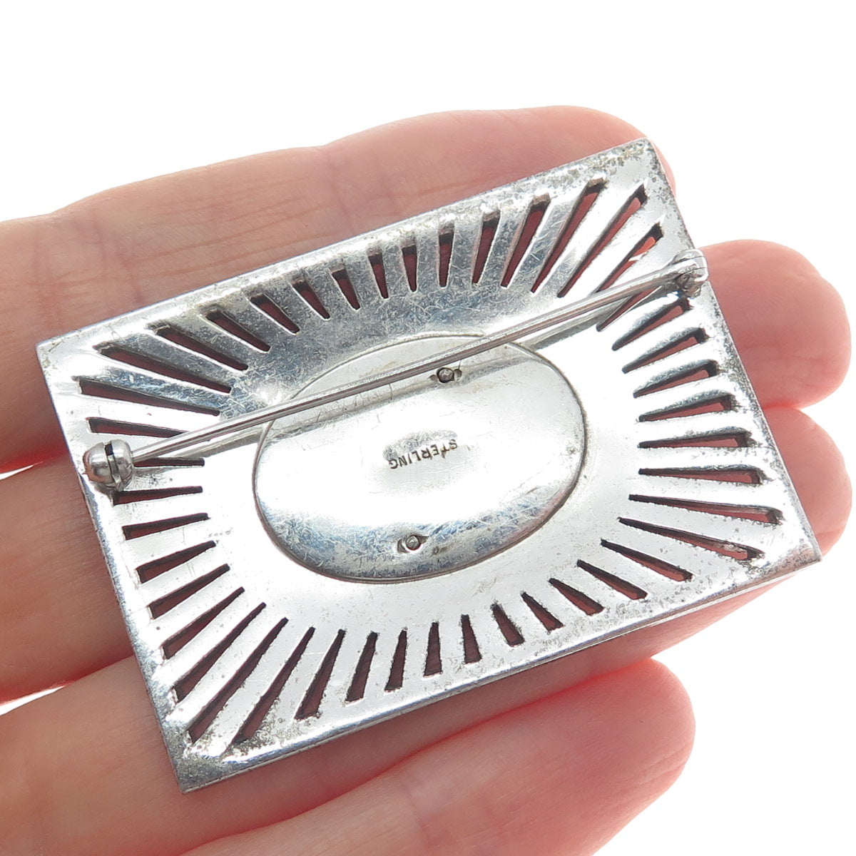 925 Sterling Silver Antique Real Black Onyx & Marcasite Gem EGS Monogram Brooch