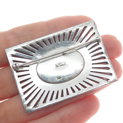 925 Sterling Silver Antique Real Black Onyx & Marcasite Gem EGS Monogram Brooch