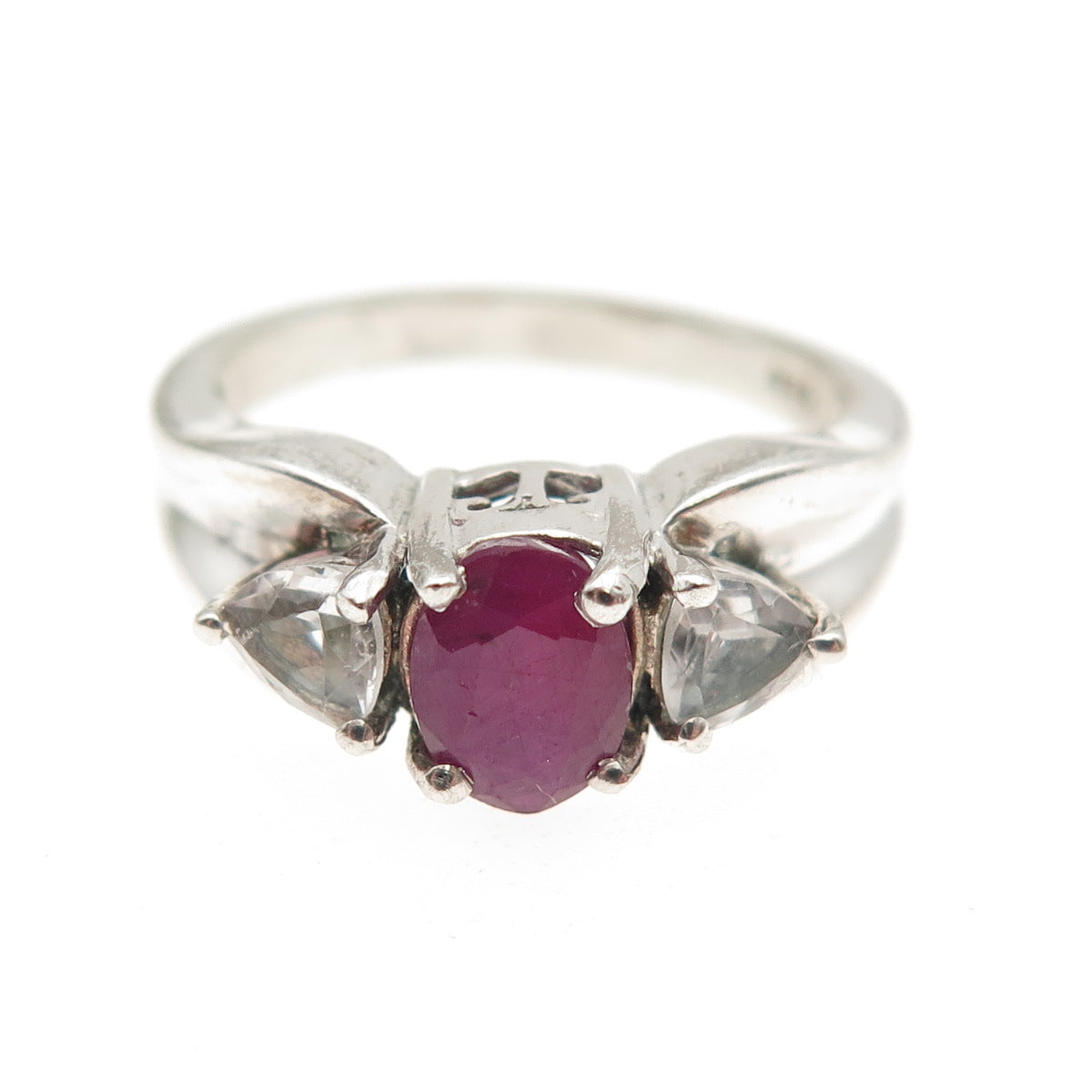 MONICA JAIN 925 Sterling Silver Vintage Real Ruby & White Topaz Ring Size 7