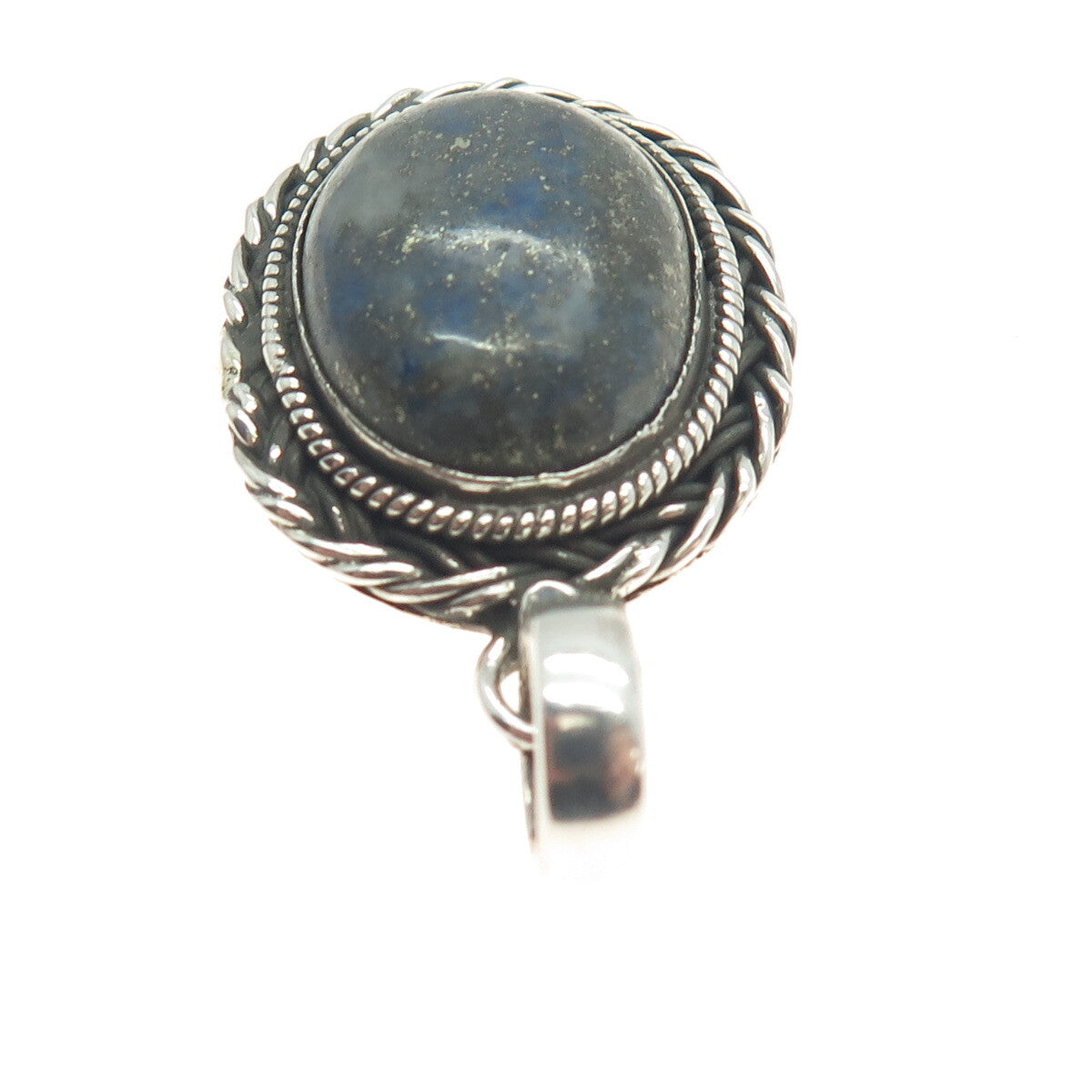 925 Sterling Silver Vintage Real Cabochon Lapis Lazuli Roped Oxidized Pendant