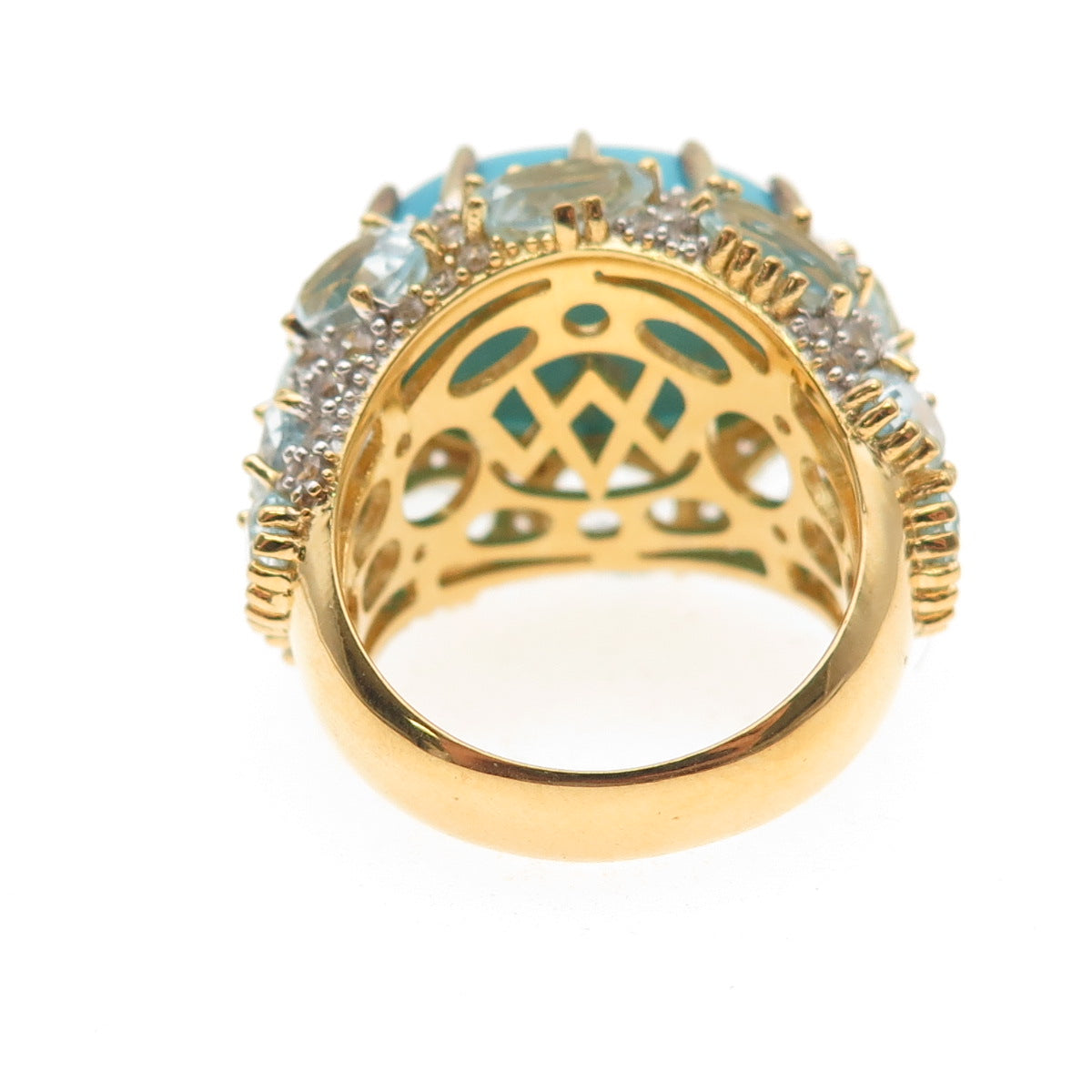 Carol Brodie Sterling Gold Plated Turquoise Blue & White Topaz Ring Size 8.25