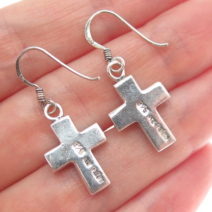 ATI ANNIKA WITT Sterling Silver Vintage Real Abalone Shell Cross Dangle Earrings