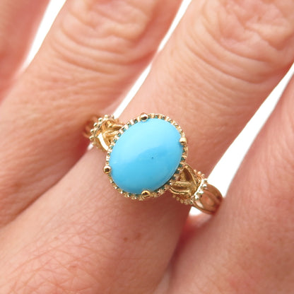 Chuck Clemency 925 Sterling Silver Gold Plated Real Turquoise Ring Size 8