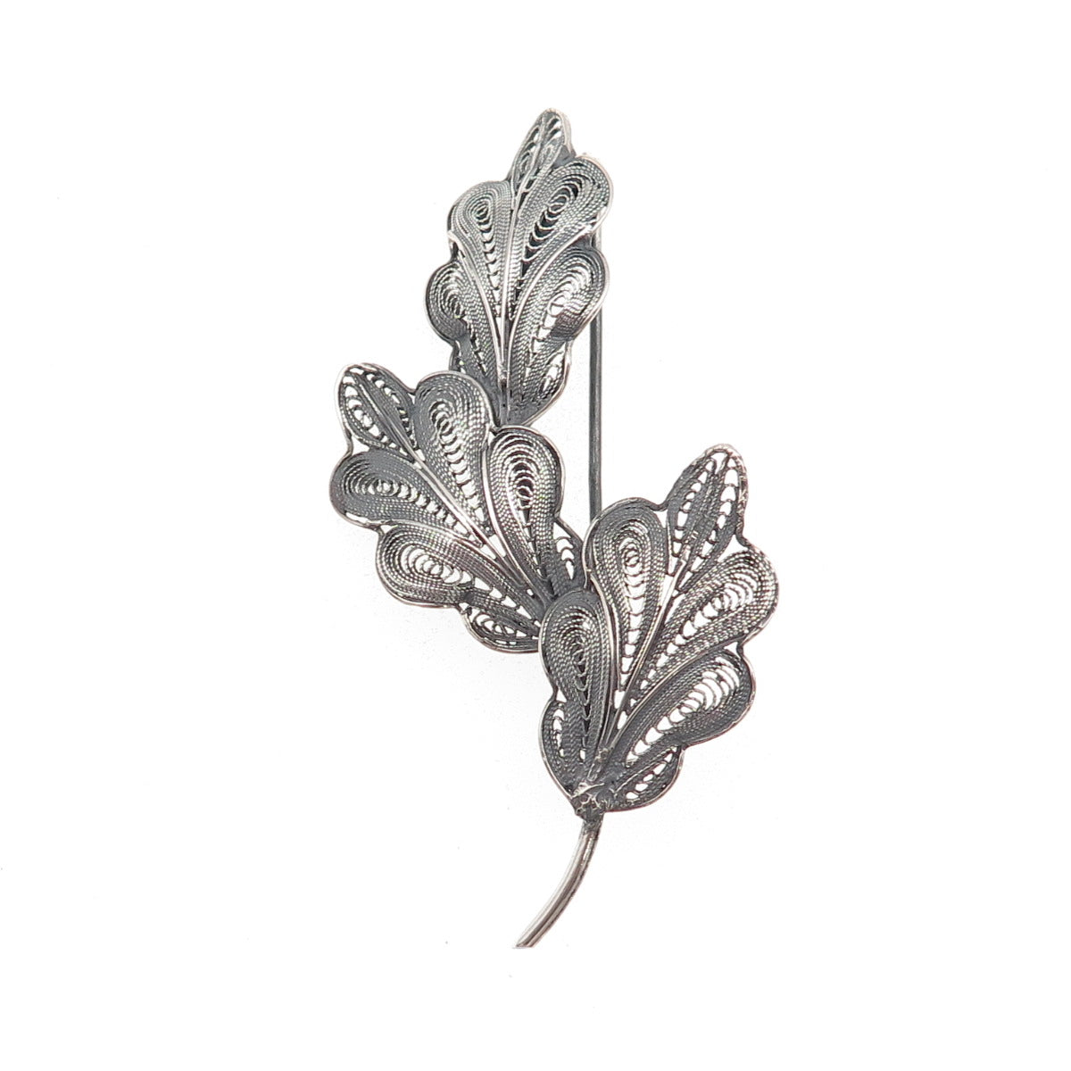 800 Silver Vintage Italy Floral Filigree Oxidized Pin Brooch