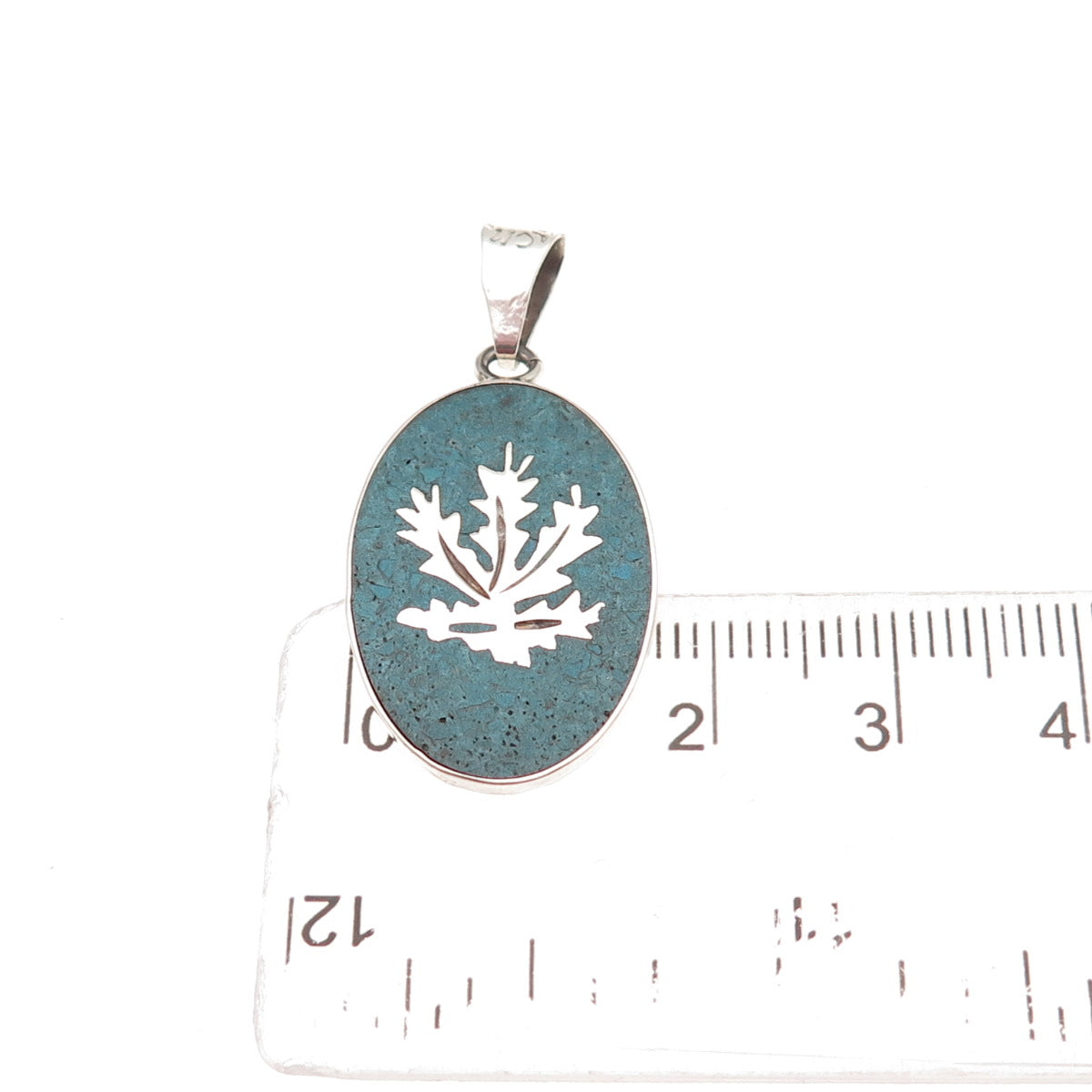 925 Sterling Silver Vintage Mexico Real Turquoise Inlay Cannabis Charm Pendant
