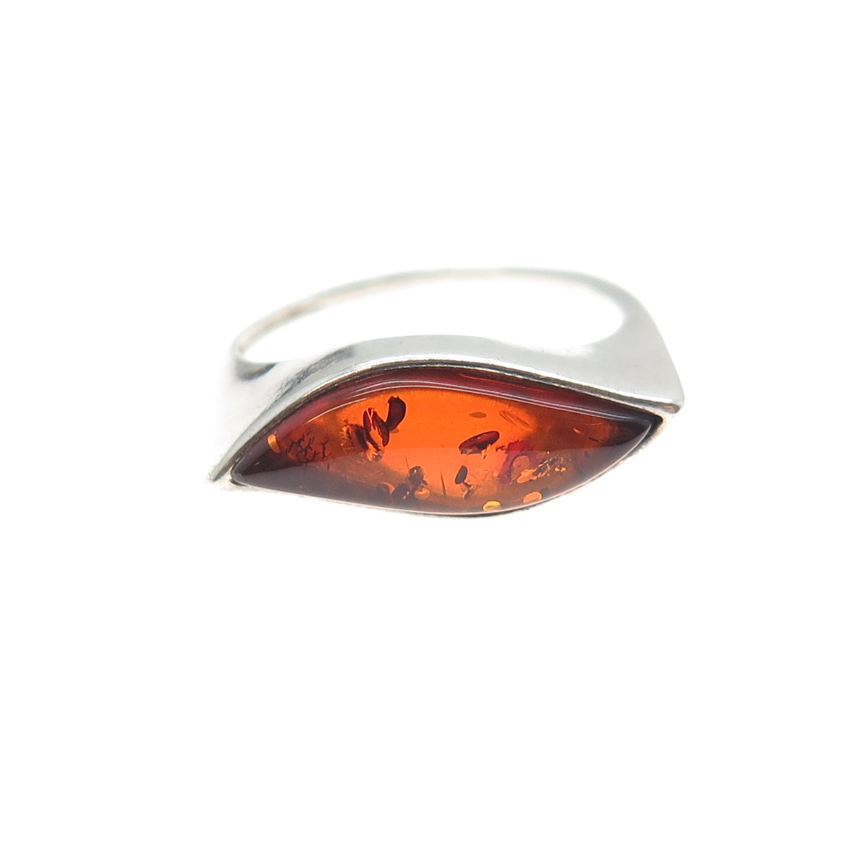 925 Sterling Silver Vintage Real Amber Modernist Wavy Ring Size 9