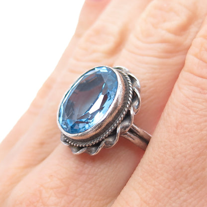 O'BRIEN 925 Sterling Silver Vintage Real Blue Topaz Oxidized Ring Size 6.25