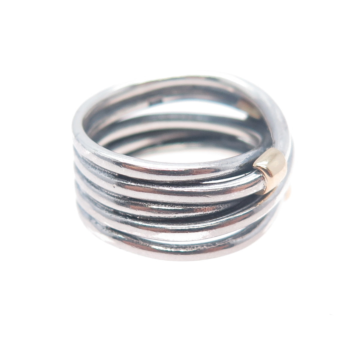 14K Gold 925 Sterling Silver Vintage Modernist Crisscross Ring Size 6.25