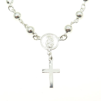 950 Silver Vintage St. Mary & Jesus Rosary Chain Cross Religious Bracelet 7"