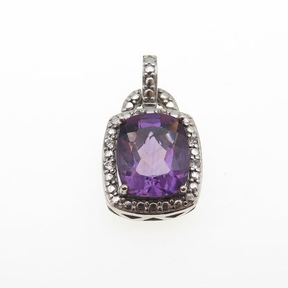 925 Sterling Silver Real Amethyst & White Topaz Mini Charm Pendant