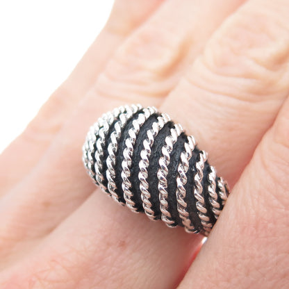 925 Sterling Silver Vintage Modernist Ribbed Dome Oxidized Ring Size 6.75