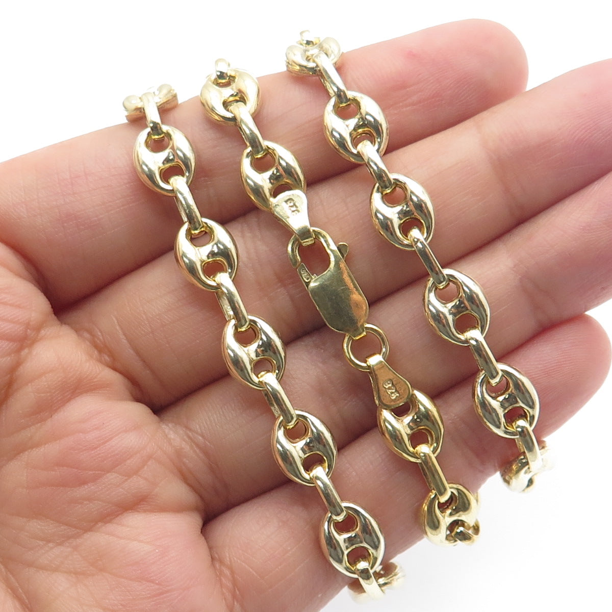 925 Sterling Silver Gold Plated Anchor Mariner Chain Necklace 20"