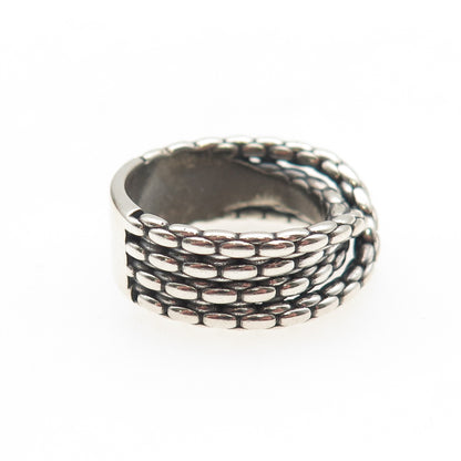 925 Sterling Silver Vintage Multi-Row Chain Crisscross Oxidized Ring Size 7.5