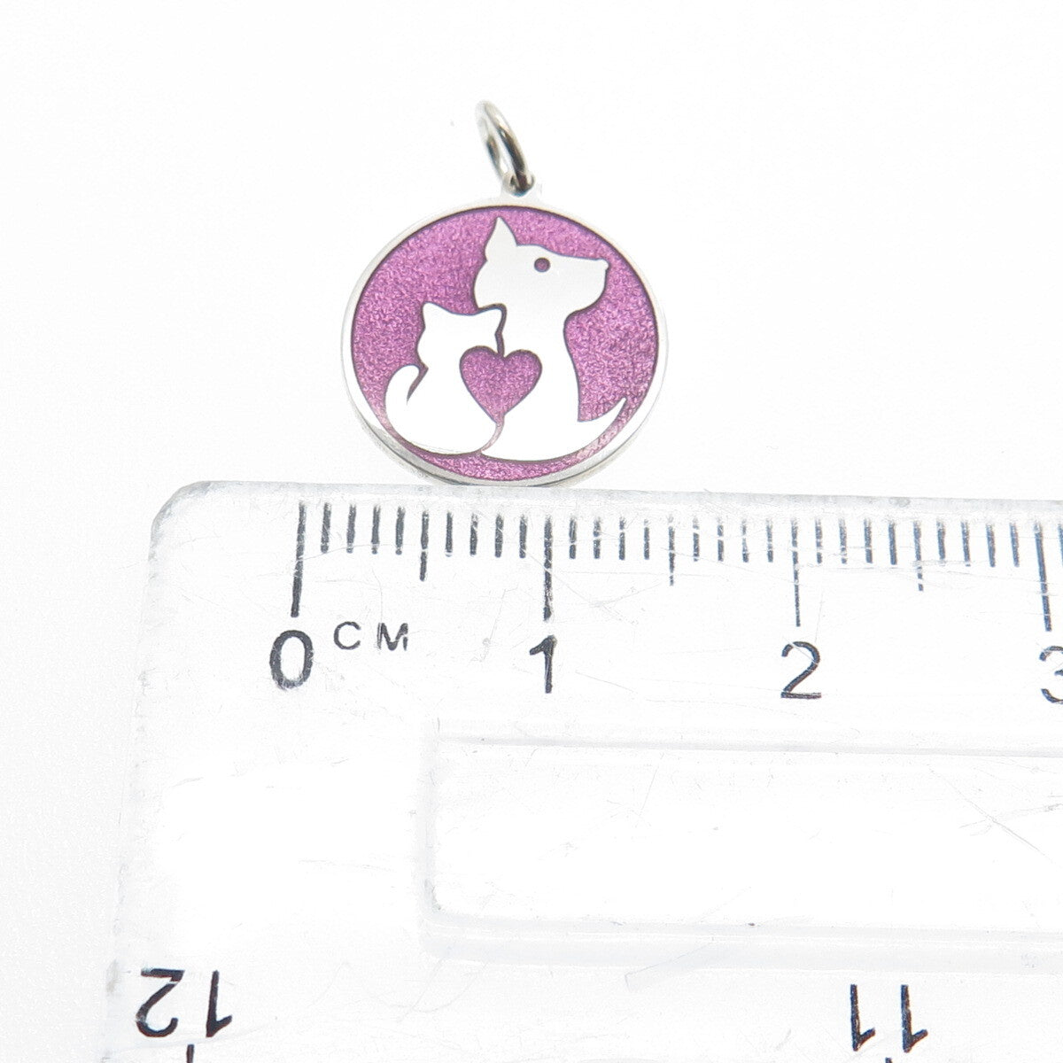 925 Sterling Silver Purple Enamel Cat & Dog Friendship Minimalist Charm Pendant