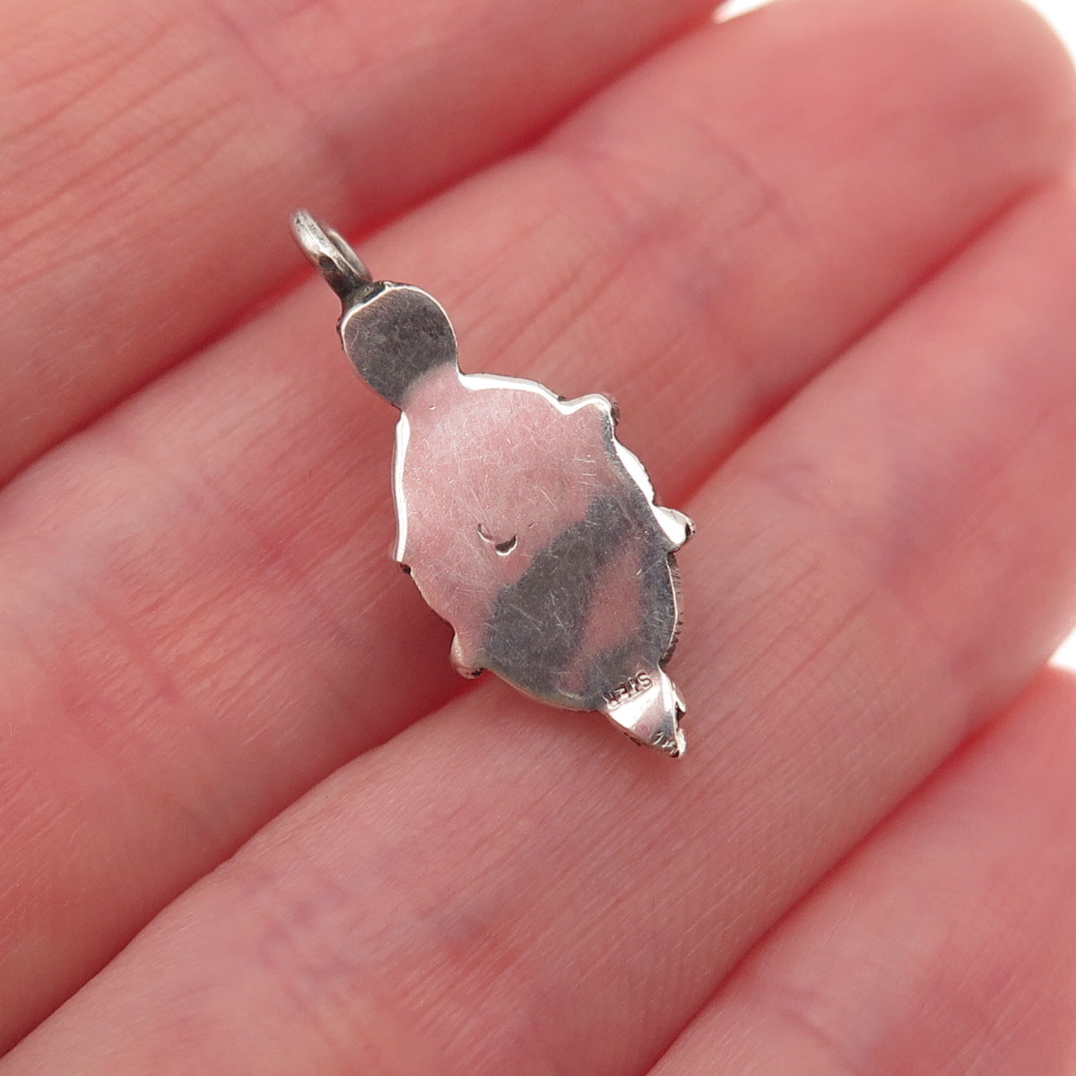 925 Sterling Silver Vintage Real Red Garnet Oxidized Mini Charm Pendant