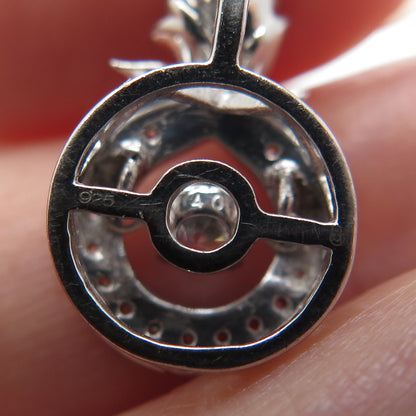 925 Sterling Silver Round-Cut C Z Rose Flower Minimalist Charm Slide Pendant