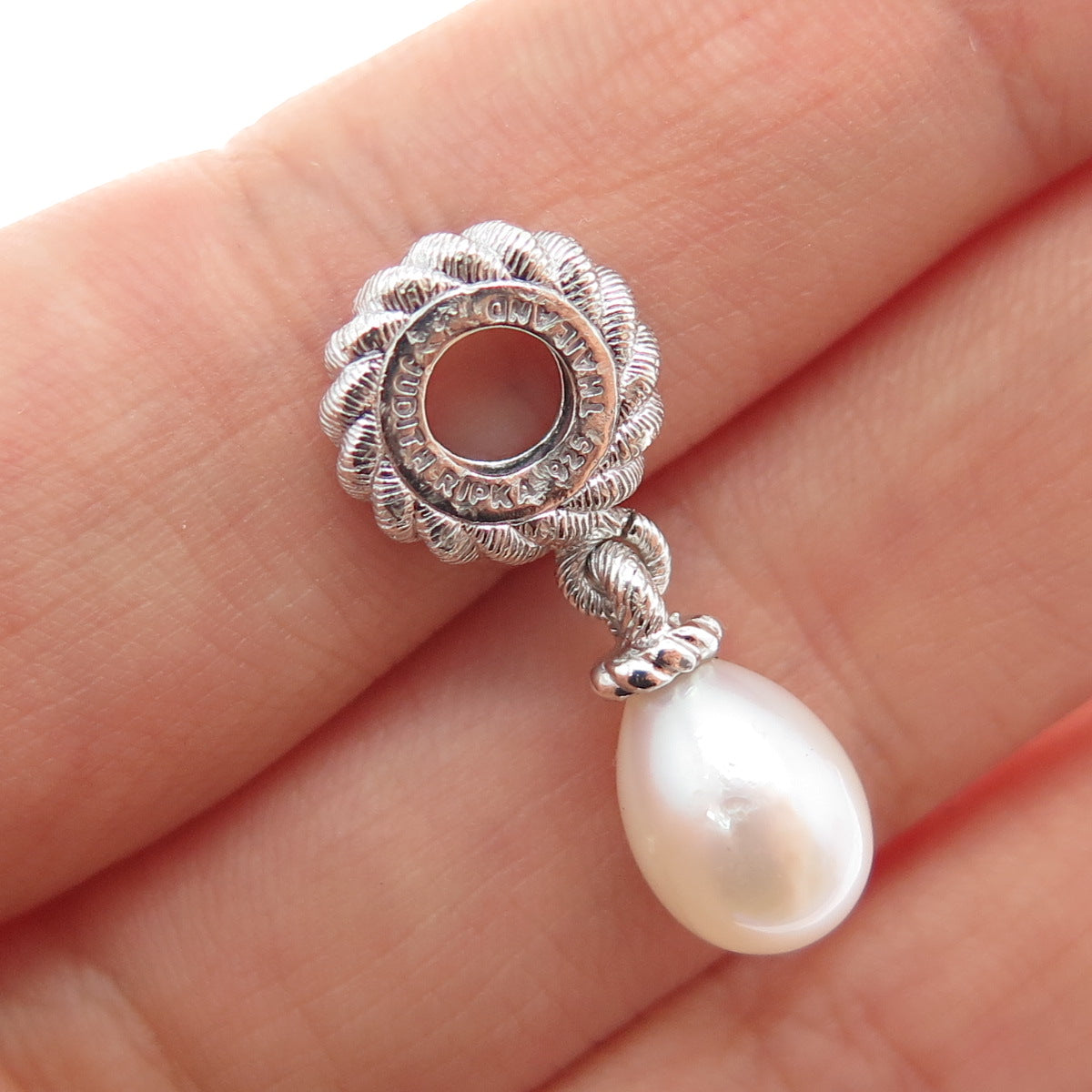 JUDITH RIPKA 925 Sterling Silver Real Pearl Slide Dangle Charm