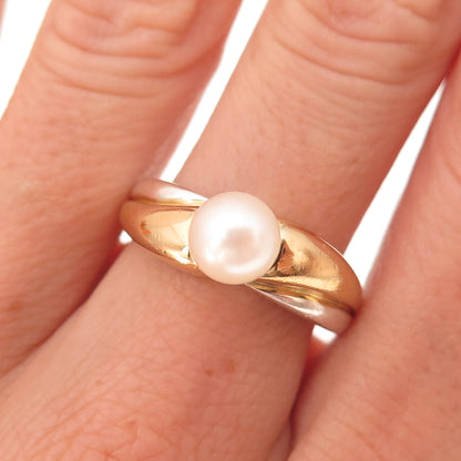 CNA Pranda 925 Sterling Silver 2-Tone Vintage Real Pearl Ring Size 7.75