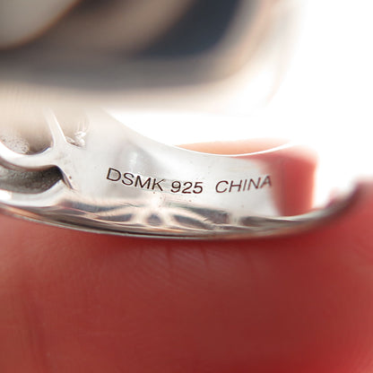 DSMK 925 Sterling Silver 2-Tone Round-Cut Blue & White C Z Ring Size 7.25