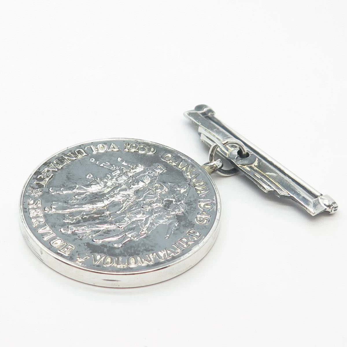 925 Sterling Silver Vintage Canada 1939 1945 Voluntary Service Coin Pin Brooch