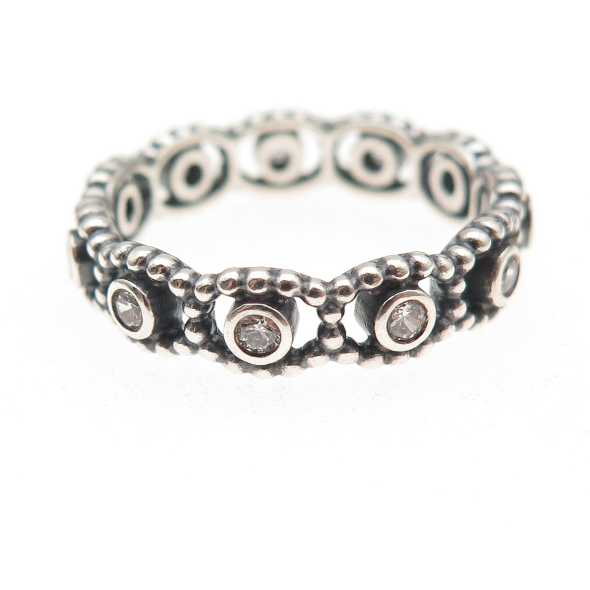 Pandora 925 Sterling Silver Round-Cut C Z Her Majesty Band Ring Size 9.25