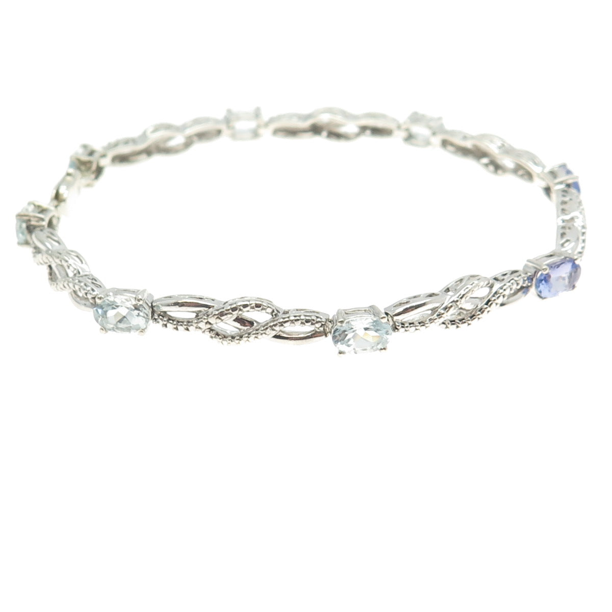 925 Sterling Silver Diamond Accent Tanzanite Aquamarine Infinity Bracelet 7.25"