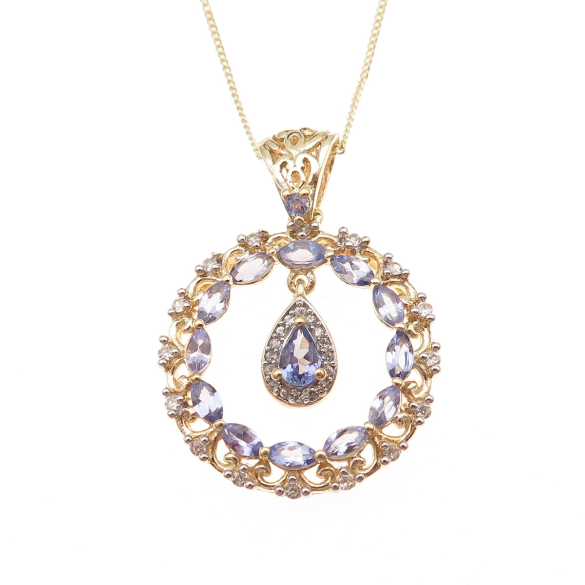 Chuck Clemency 925 Sterling Gold Plated Real Tanzanite Topaz Chain Necklace 20"