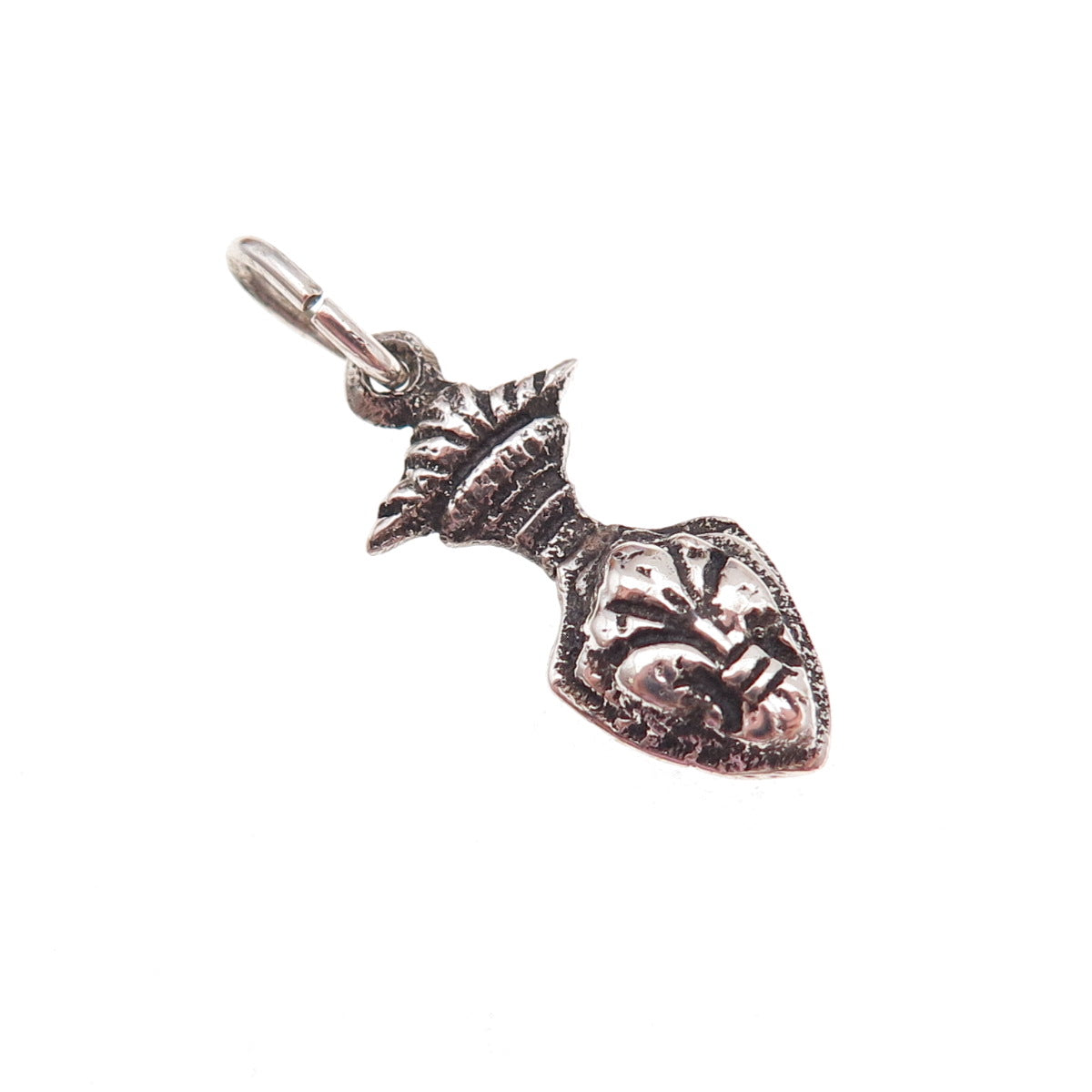 800 Silver Antique Art Deco Fleur de Lis Arrow Oxidized Charm Pendant