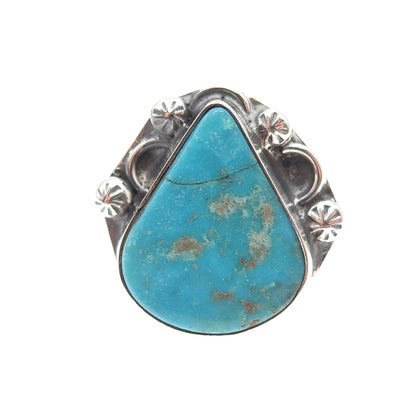 Old Pawn 925 Sterling Silver Vintage Southwestern Turquoise Tribal Ring Size 5.5