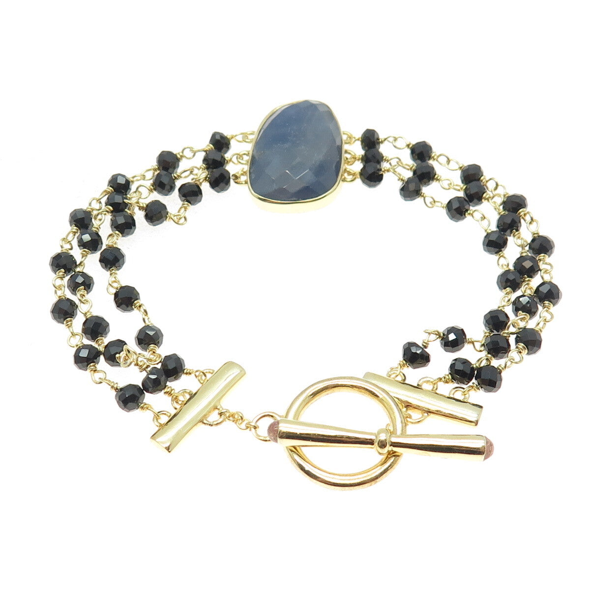 DSMK 925 Sterling Gold Plated Sapphire Black Spinel Amethyst Ball Bracelet 6.75"
