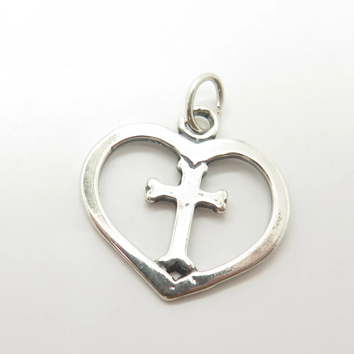 925 Sterling Silver Vintage Cross Heart Charm Pendant