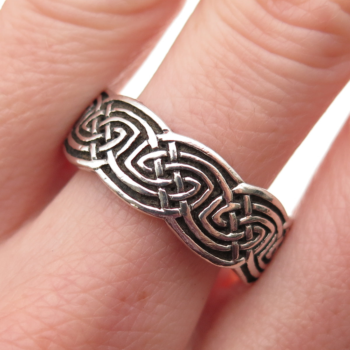Peter Stone 925 Sterling Silver Vintage Celtic Knot Oxidized Ring Size 10.75