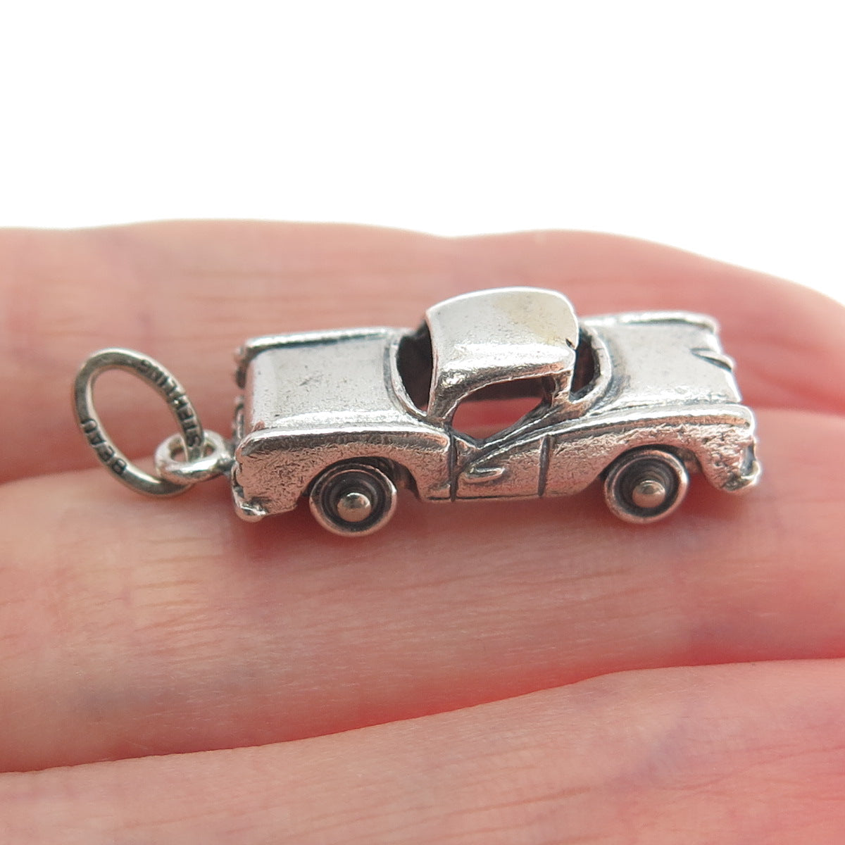 BEAU 925 Sterling Silver Vintage Retro Car Oxidized 3D Charm Pendant