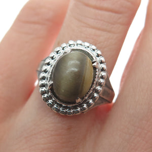 L. S. PETERSON CO. 925 Sterling Silver Vintage Real Tiger Eye Beaded Ring Size 7
