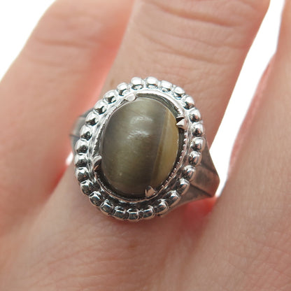 L. S. PETERSON CO. 925 Sterling Silver Vintage Real Tiger Eye Beaded Ring Size 7
