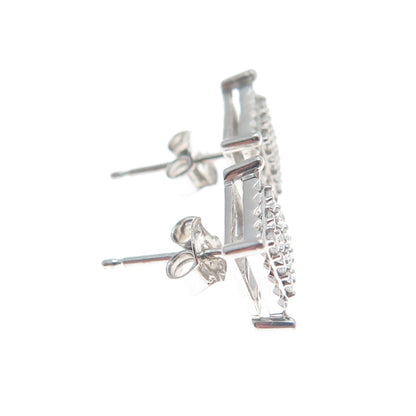 925 Sterling Silver Round-Cut Shaped C Z Sparkle Square Stud Earrings