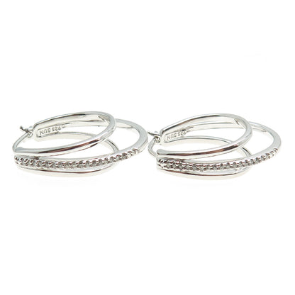 SUN 925 Sterling Silver Real Round-Cut Diamond Multi-Hoop Earrings